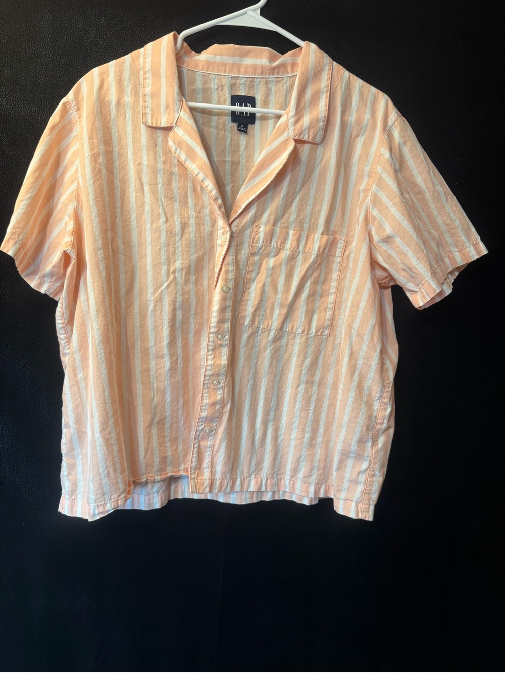 GAP Womens XL Peach White Striped Button Up Shirt Short Sleeve 100% Cotton